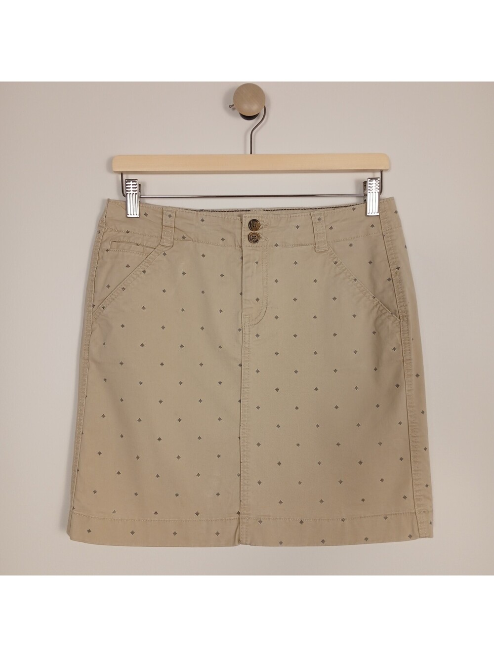 Tommy Hilfiger Women's Size 2 Beige Chino Mini Skirt Blue Print Stretch Cotton